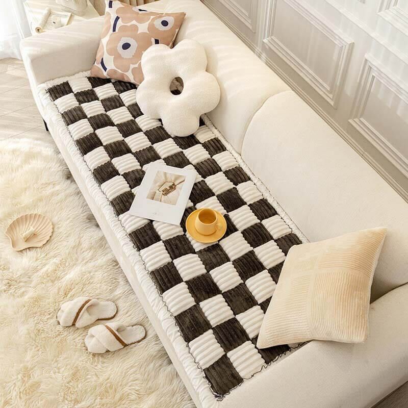 Plaid Square Dog Mat Bed Couch Cover